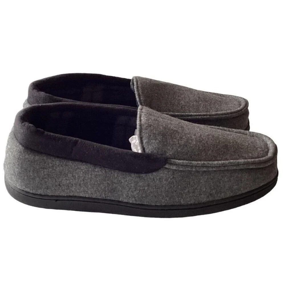Van Heusen Men's Bert Mens L 10-11 Microsuede Fleece Lined Slippers Vegan Gray